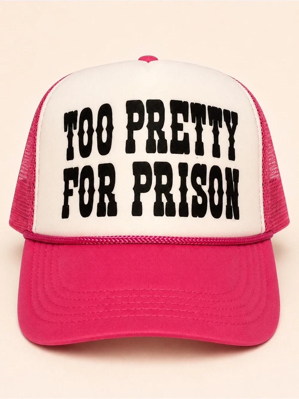 Too Pretty For Prison Trucker Hat Mesh Snapback NWOT